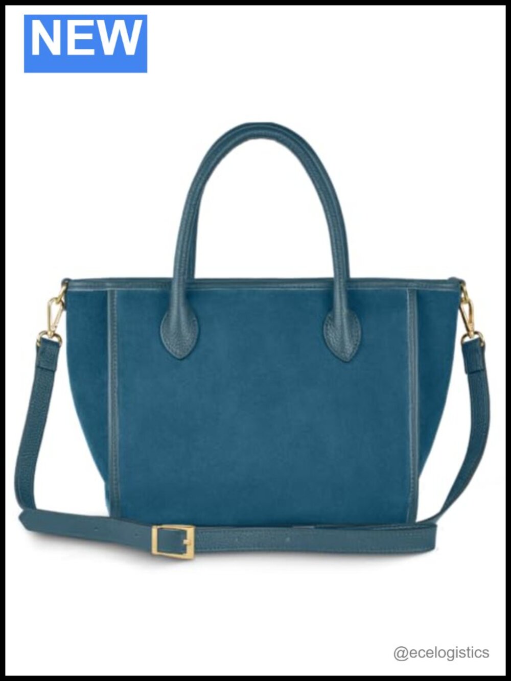 Genuine Suede Top-Handle Bag with Calf Leather Trim & Crossbody Strap